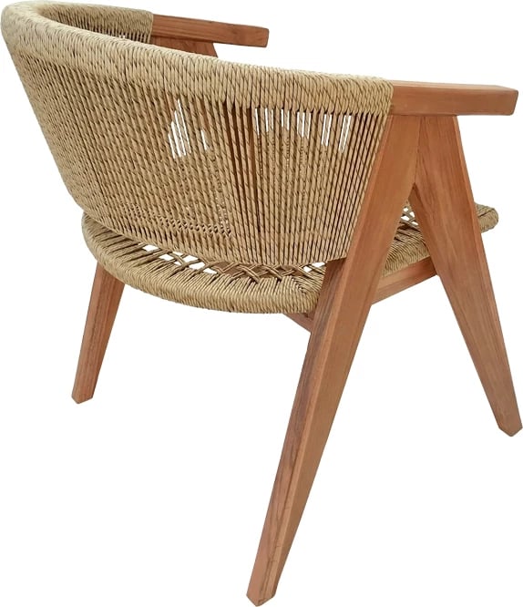 Karrige me krahë Wolly dru teak dhe litar pe, ngjyrë natyrale, 60x60x76cm