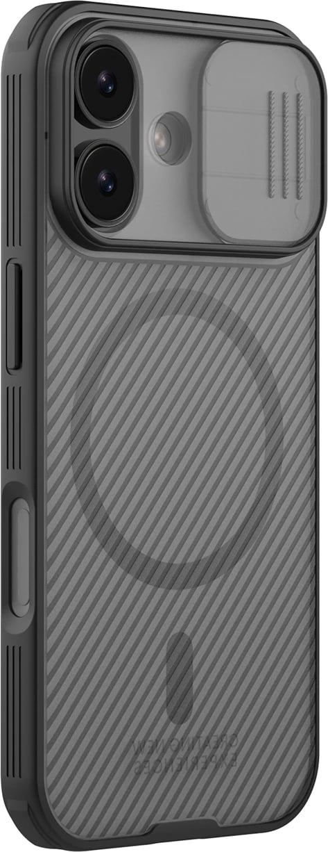 Mbështjellës Nillkin CamShield Pro për iPhone 17, MagSafe kompatibil, PC+TPU, transparent i zi