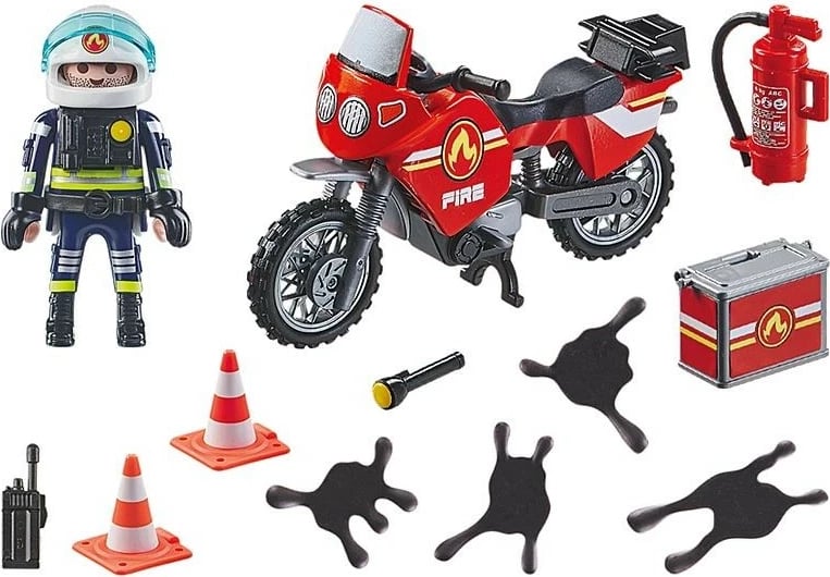 Set lodrash Playmobil Action Heroes 71466, motoçikletë zjarrfikësi, 21 pjesë