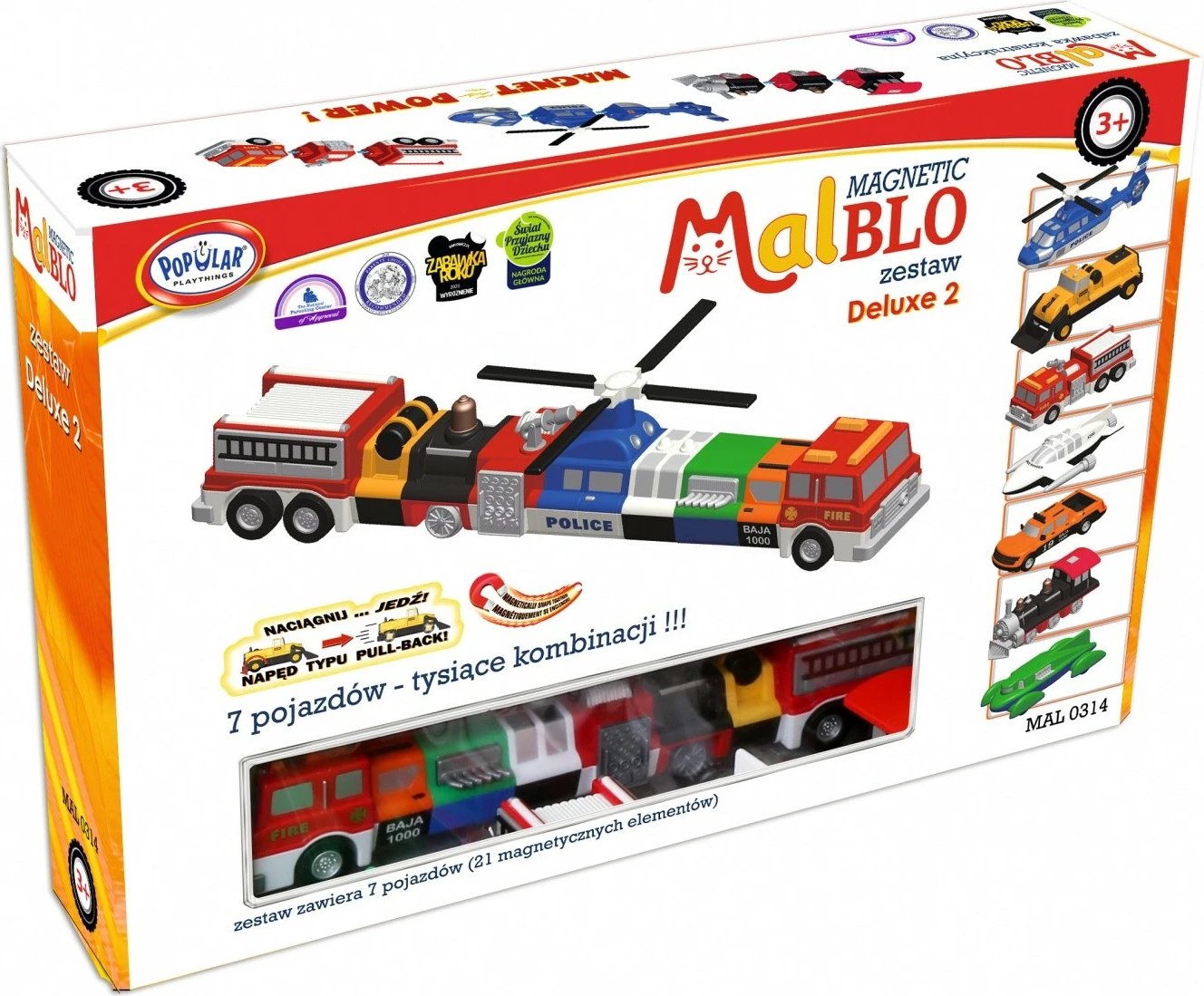 Set lodrash magnetike MalBlo Deluxe Vehicles 2, 21 pjesë, shumëngjyrëshe