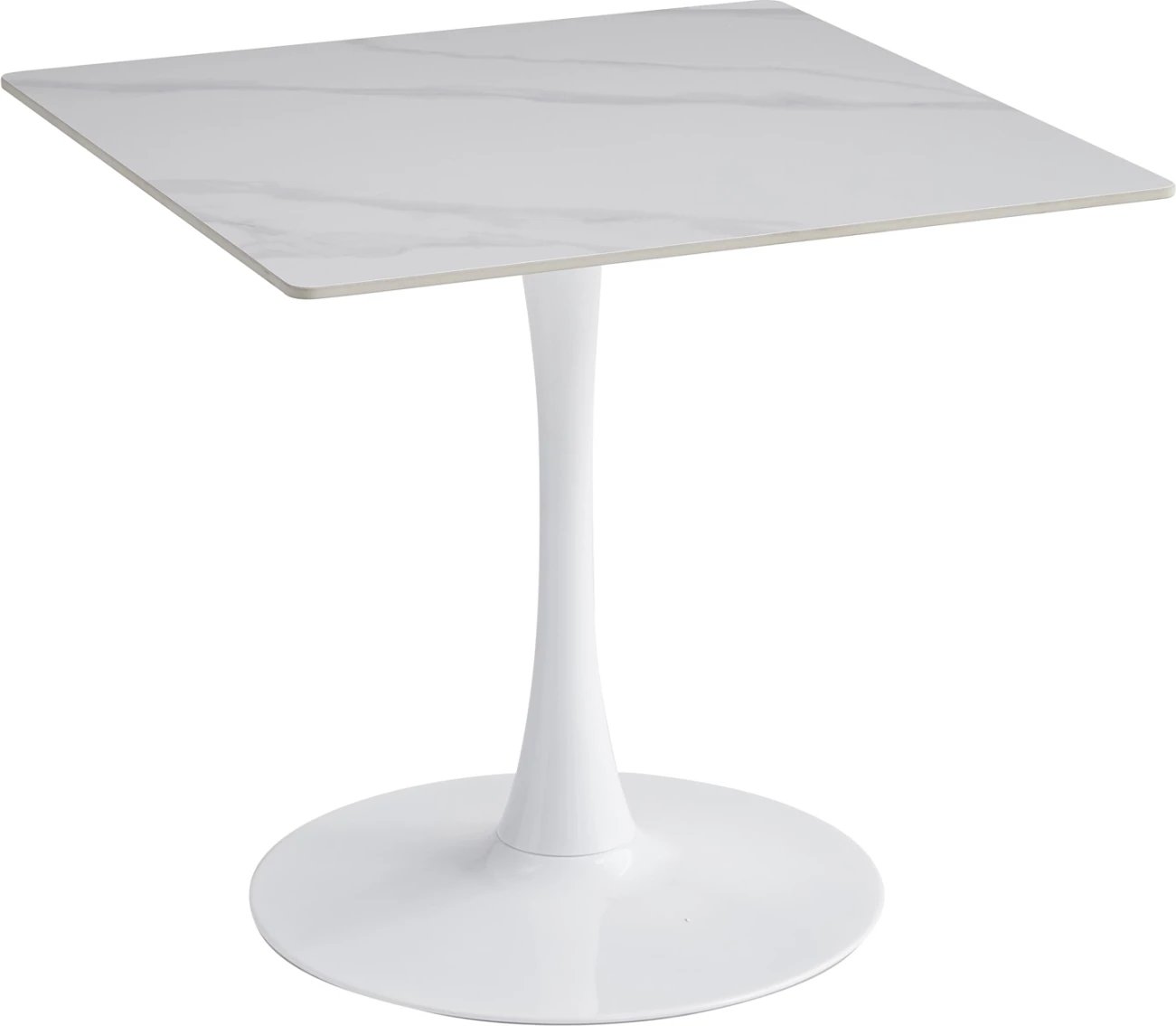 Tavolinë ngrënieje TETRAN, metal i bardhë, sipërfaqe gur i sinterizuar, ngjyrë borë, 80x80x74cm