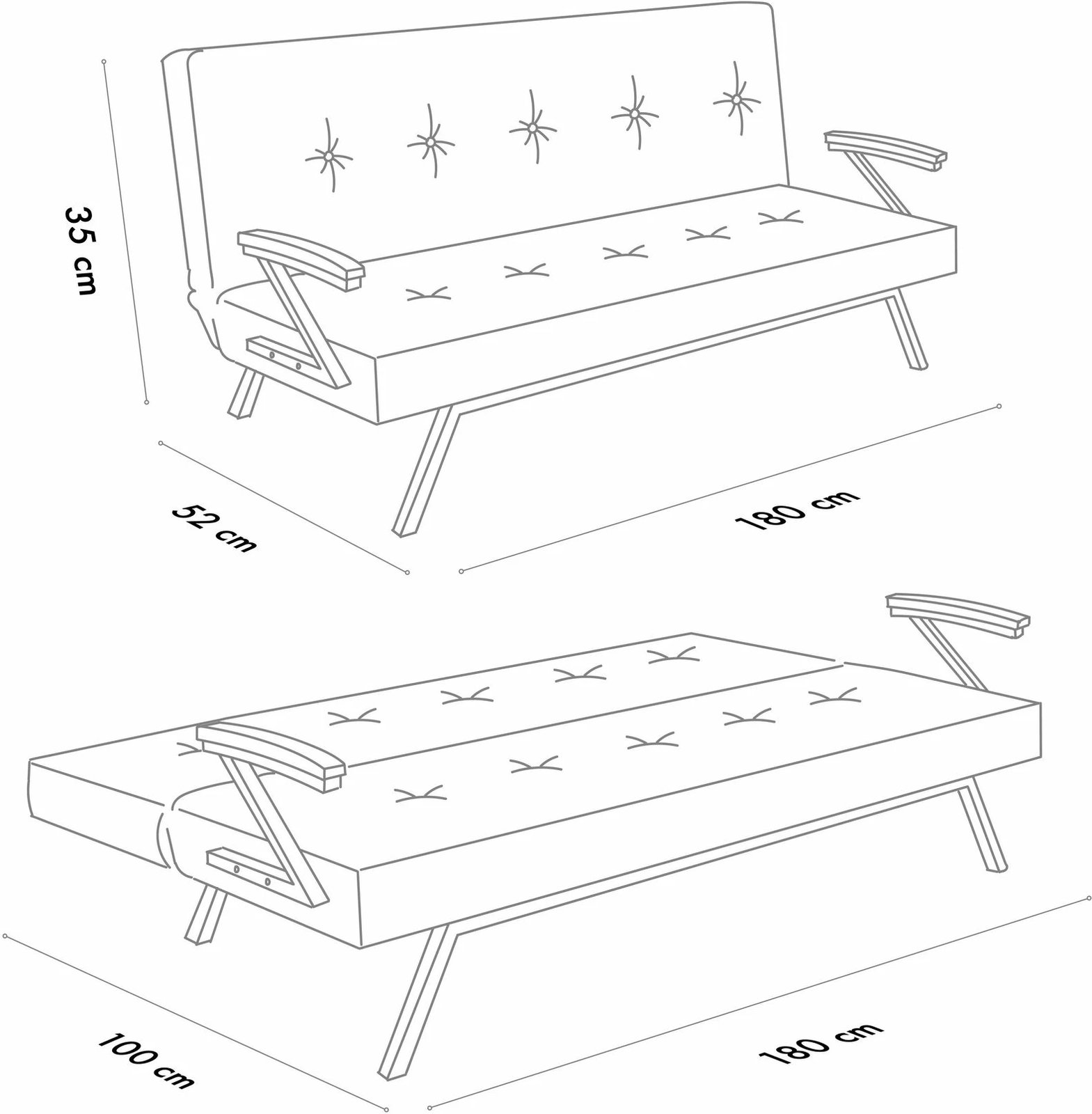 Divan-krevat 3 vende, Atelier del Sofa, Zven, ngjyrë gri