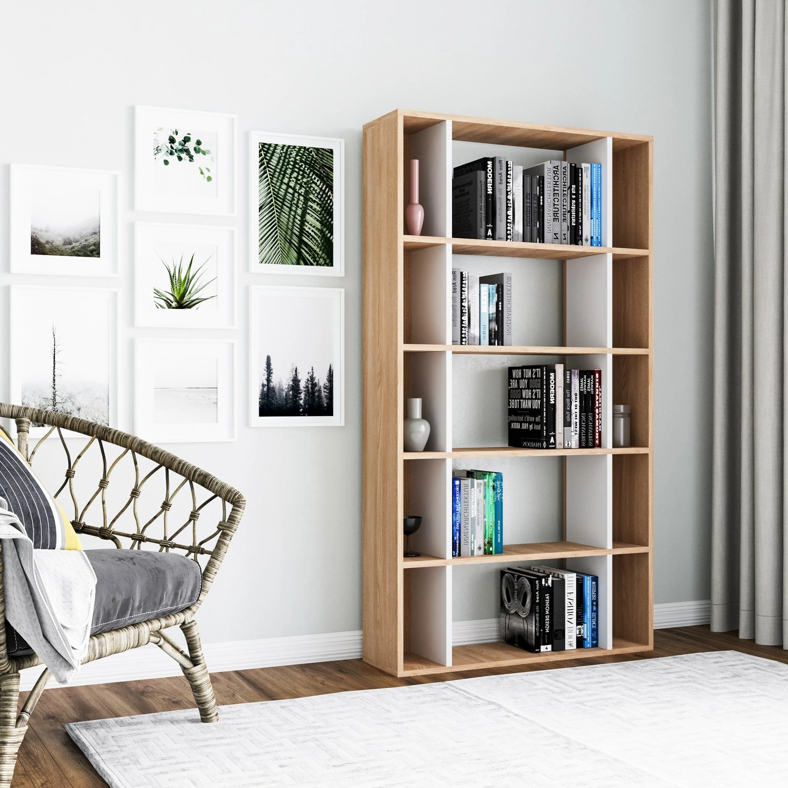 Raft librash Skye Decor, ngjyrë lisi, e bardhë