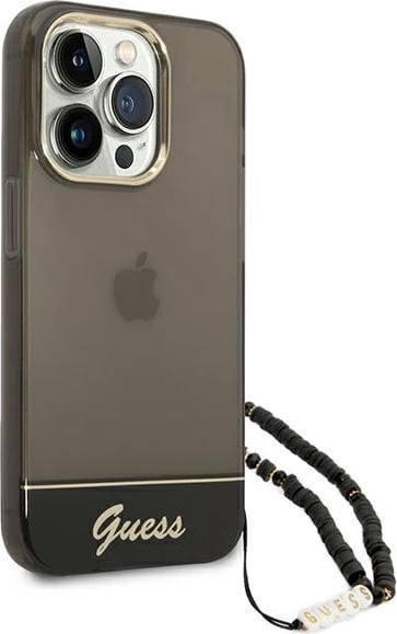 Mbështjellës Guess GUHCP14XHGCOHK për iPhone 14 Pro Max 6.7", me rrip dekorativ, i zi