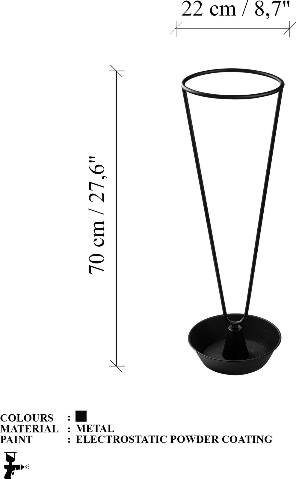 Stendë për ombrella, e zezë, Evila Originals, 22x22x70cm