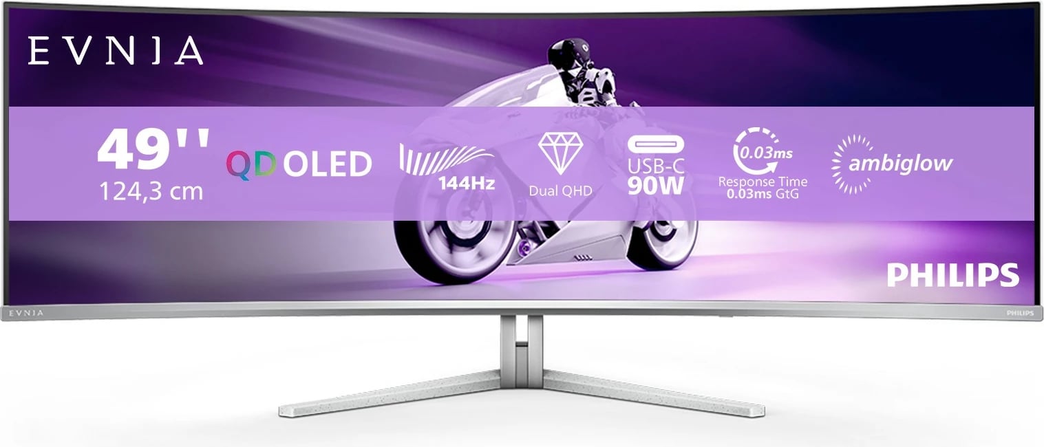 Monitor Philips Evnia 8000 49M2C8900L/00, 49 inç, QD-OLED, Dual QHD, 1ms, i bardhë