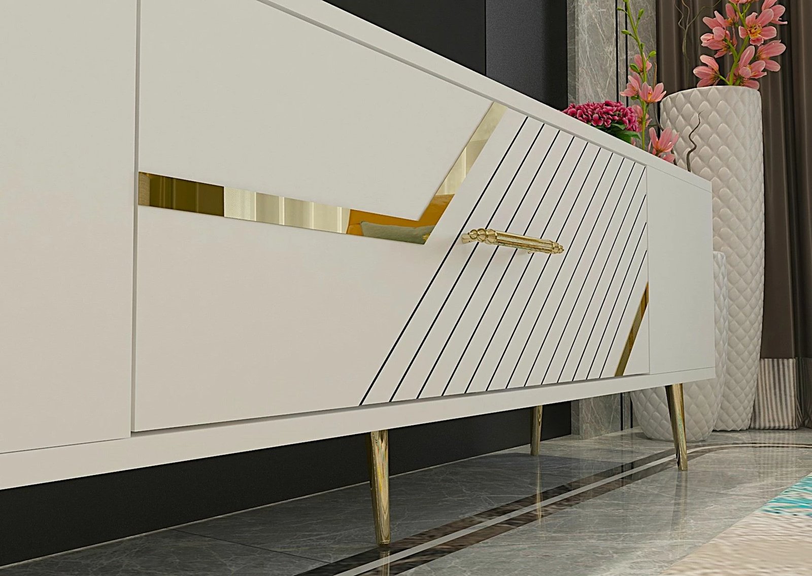 Komodë TV, e bardhë, e artë, Skye Decor, Dekolp5