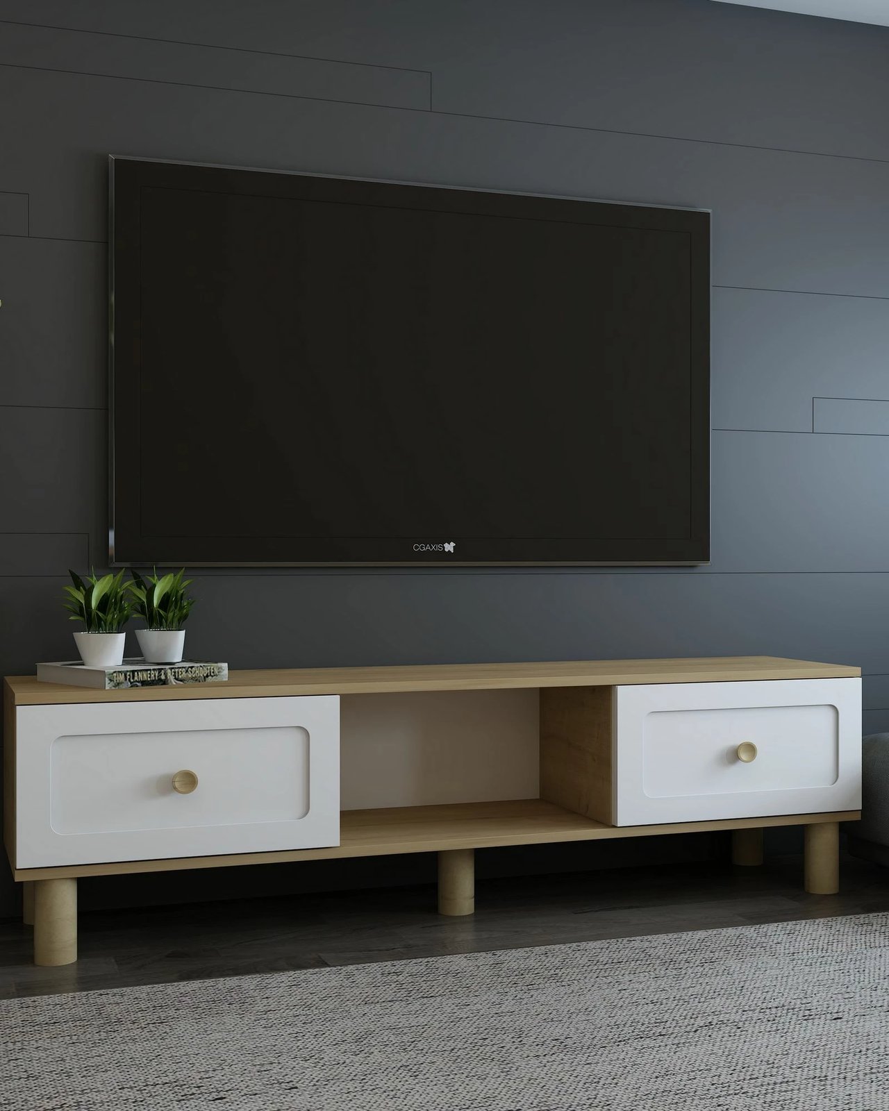 Komodë TV Skye Decor, Rosalinda Bohem, ngjyrë lis safir dhe e bardhë