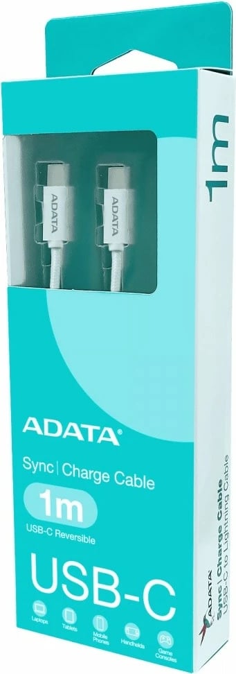 Kabllo USB-C në USB-C, ADATA, CACC-100PN-WH, 100W PD USB 2.0 1m, e bardhë