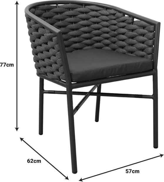 Karrige alumini Noevo e grumbullueshme me kornizë të bardhë-litar natyral 57x62x77cm