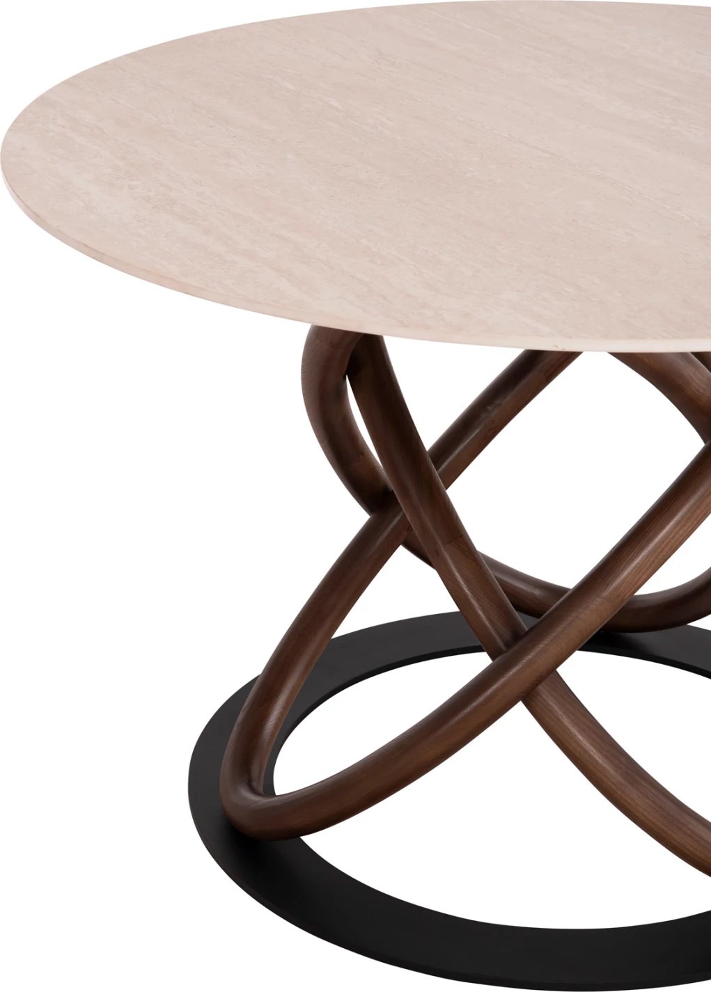 Tavolinë e rrumbullakët ngrënieje ORBITER, sipërfaqe qeramike, këmbë ngjyrë arre, F120x78H cm