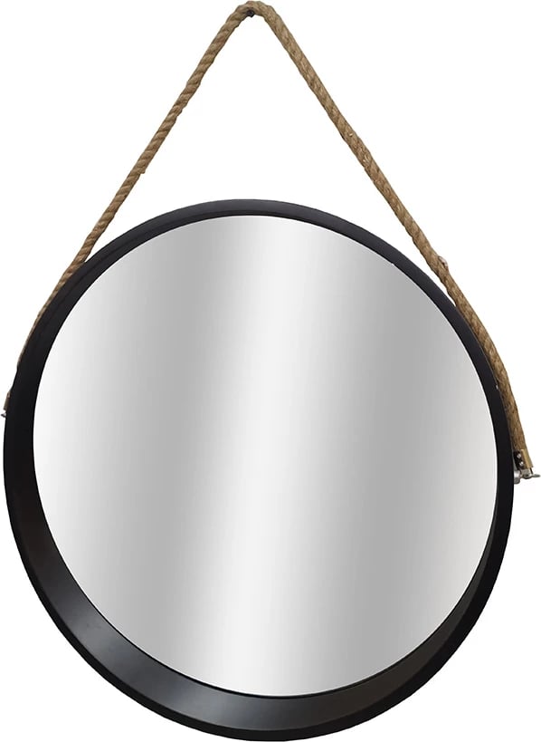 Pasqyrë muri Ringo, kornizë MDF e zezë, detaj litar, 60x7.5x60 cm