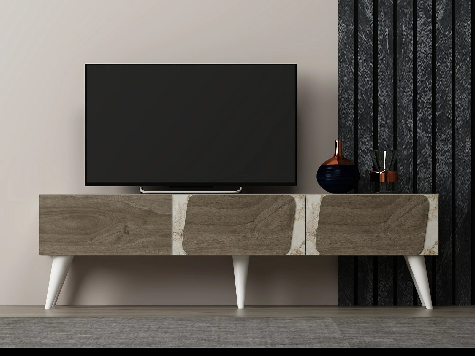 Komodë TV Skye Decor, mermer dhe arre, 150x30x43cm