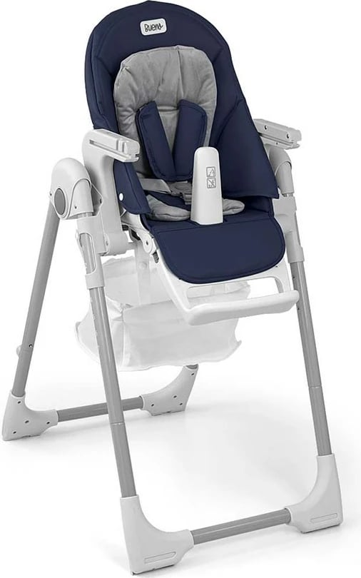 Karrige e lartë bebe, Milly Mally, Bueno Ocean, rregullim lartësie 7-nivel, shpinore reclinueshme, rripa 5-pikësh, 6–36 muaj, blu navy