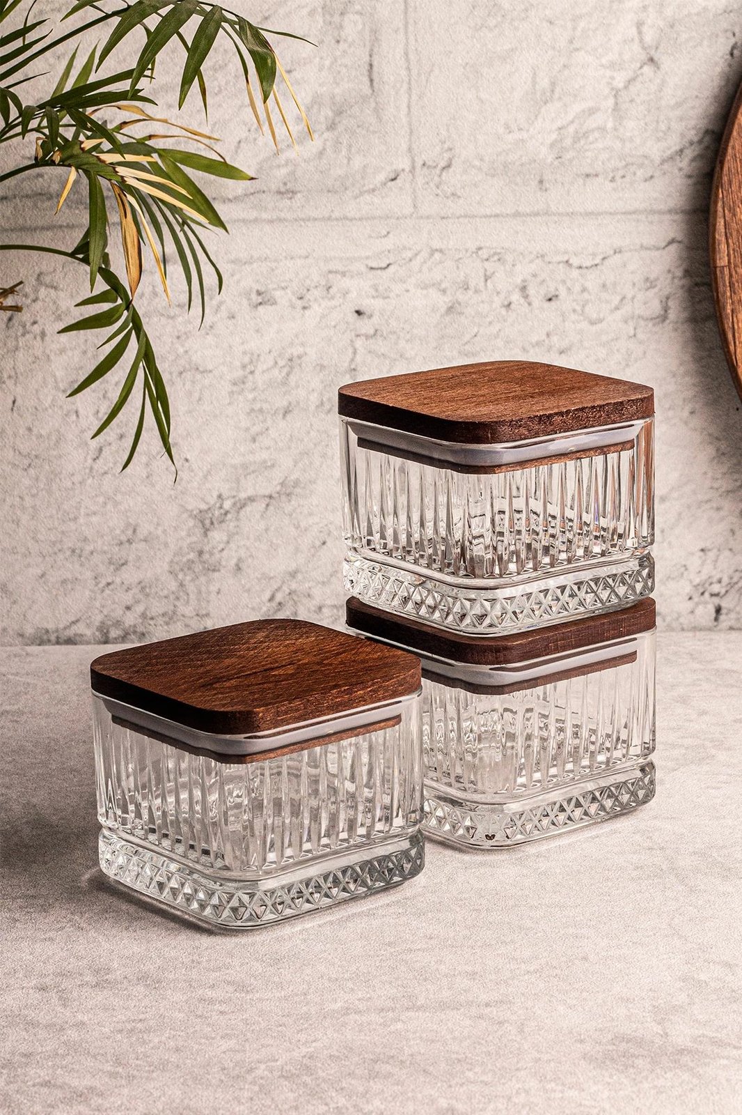 Set tasash prej qelqi me kapak druri, 6 copë, Hermia Concept, Bella Kare 3