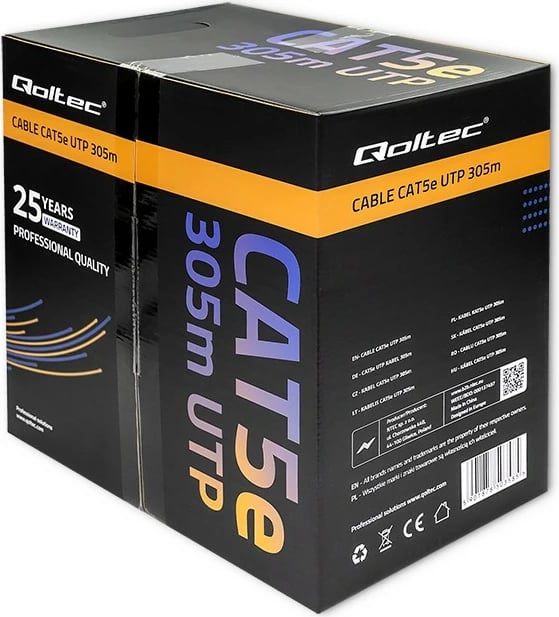 Kabllo rrjeti Qoltec CAT5E, 305m, Gri