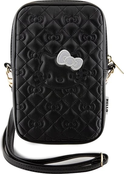 Çantë dore Hello Kitty Quilted Bows Strap, lëkurë artificiale, e zezë