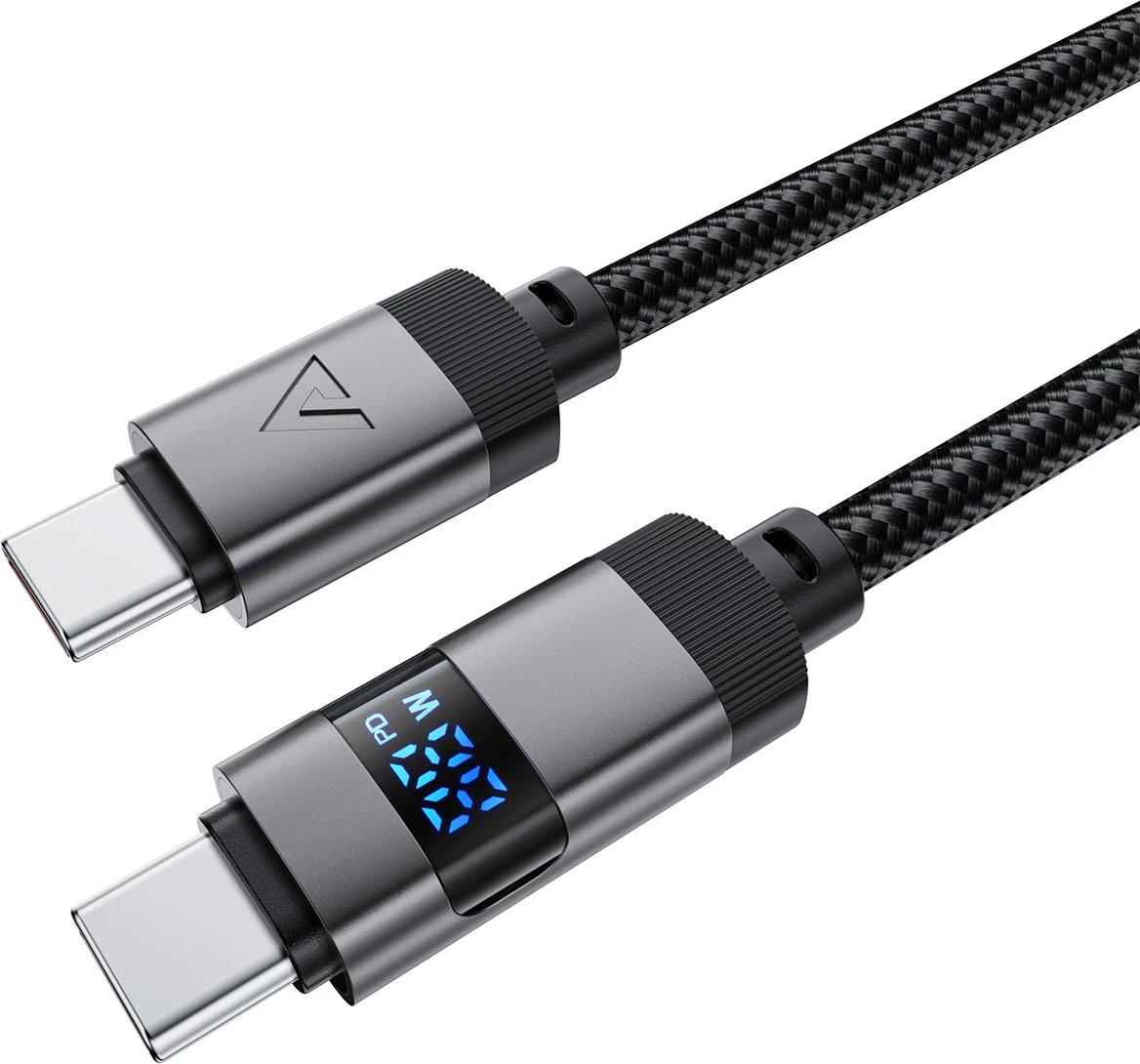 Kabllo Acefast C15-04 USB-C në USB-C me ekran LED, 1.2m, 60W, e zezë