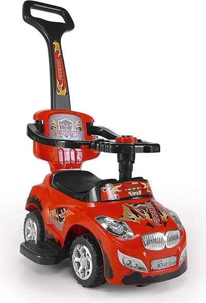 makinë lodër ride-on Milly Mally Happy 2n1 me timon muzikor, shufër drejtimi dhe mbajtëse këmbësh, kapacitet 30 kg, e kuqe