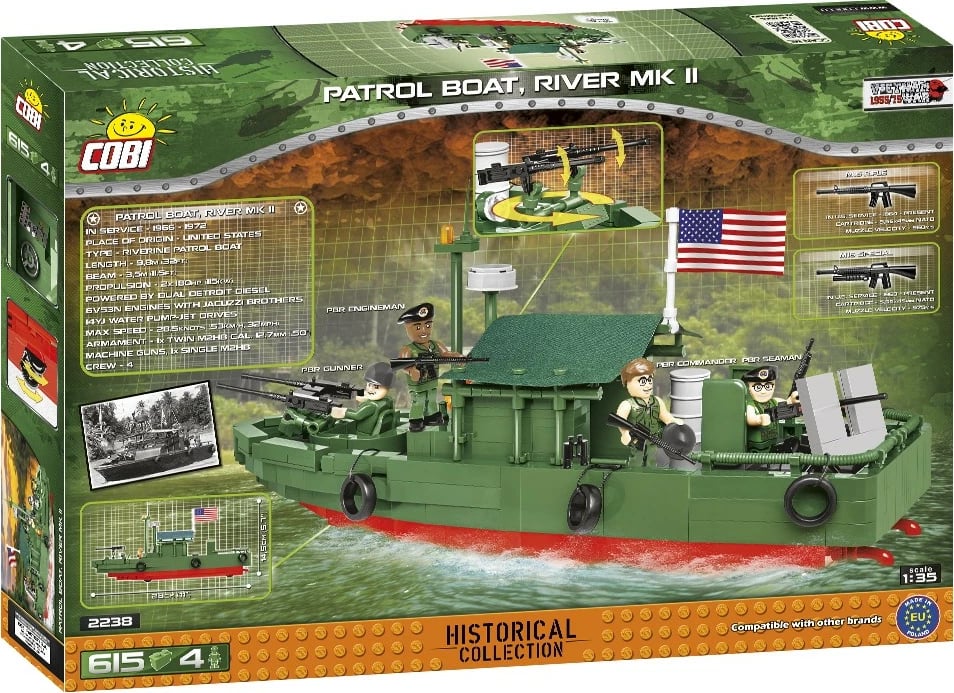 Set blloqesh Cobi Klocki Patrol Boat River Mk II, 615 pjesë, jeshile, për fëmijë