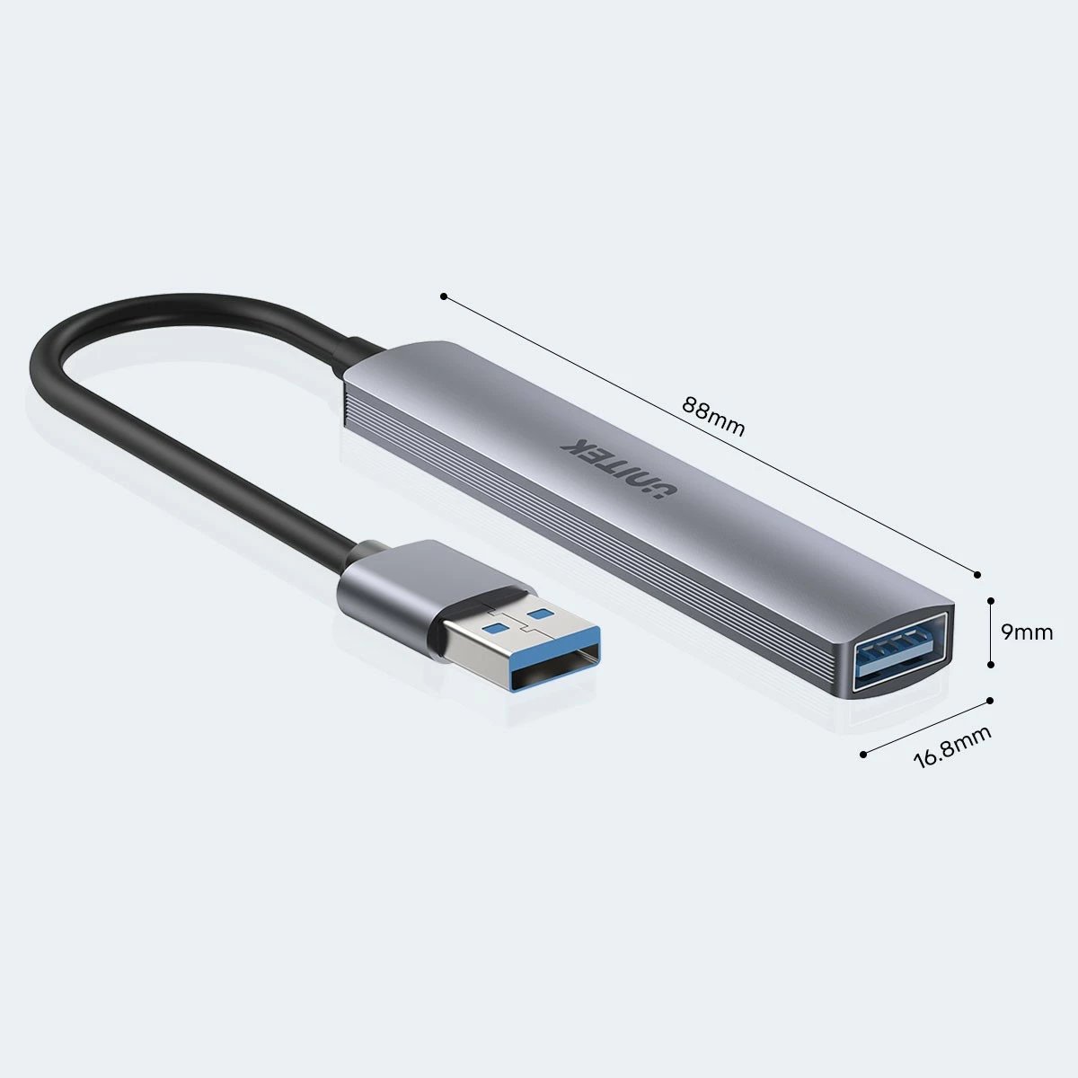 Hub USB Unitek H1208A, 4 porta USB-A (1x 5 Gbps, 3x 480 Mbps), alumini, argjendtë