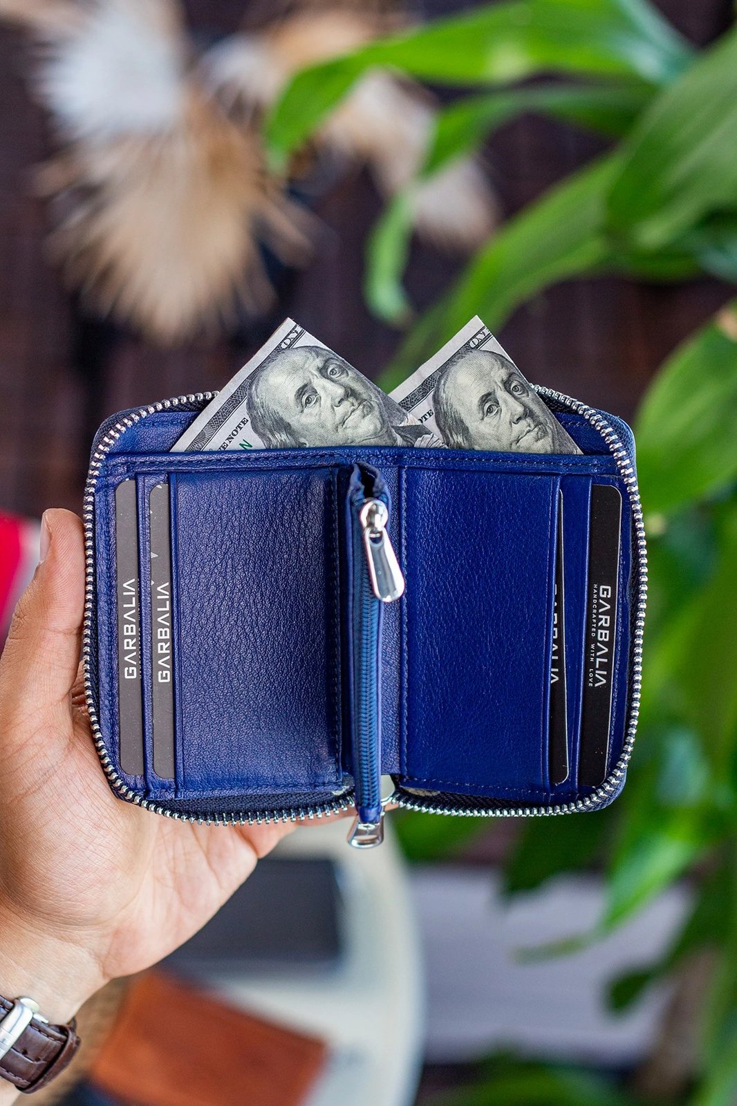 Portofol unisex, lëkurë origjinale, ngjyrë blu e errët, Zoozie Bags Sydney