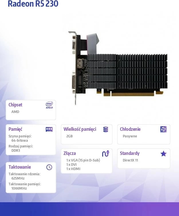 Kartelë grafike AFOX Radeon R5 230, 2 GB DDR3, 64-bit, HDMI DVI VGA, Ftohje pasive