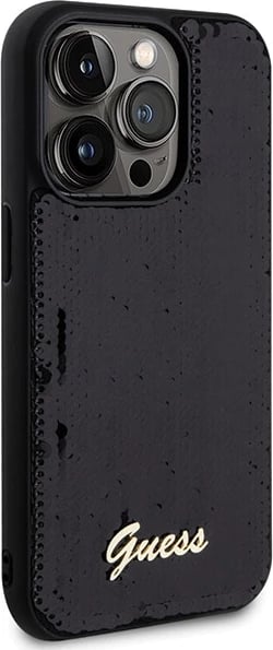 Mbështjellës Guess Sequin Script Metal për iPhone 13 Pro Max, i zi Mbështjellës Guess Sequin Script Metal për iPhone 13 Pro Max, i zi