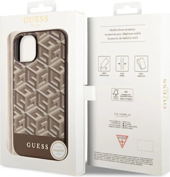 Mbështjellës Guess GCube Stripes MagSafe për iPhone 14 Plus 6.7", kafe
