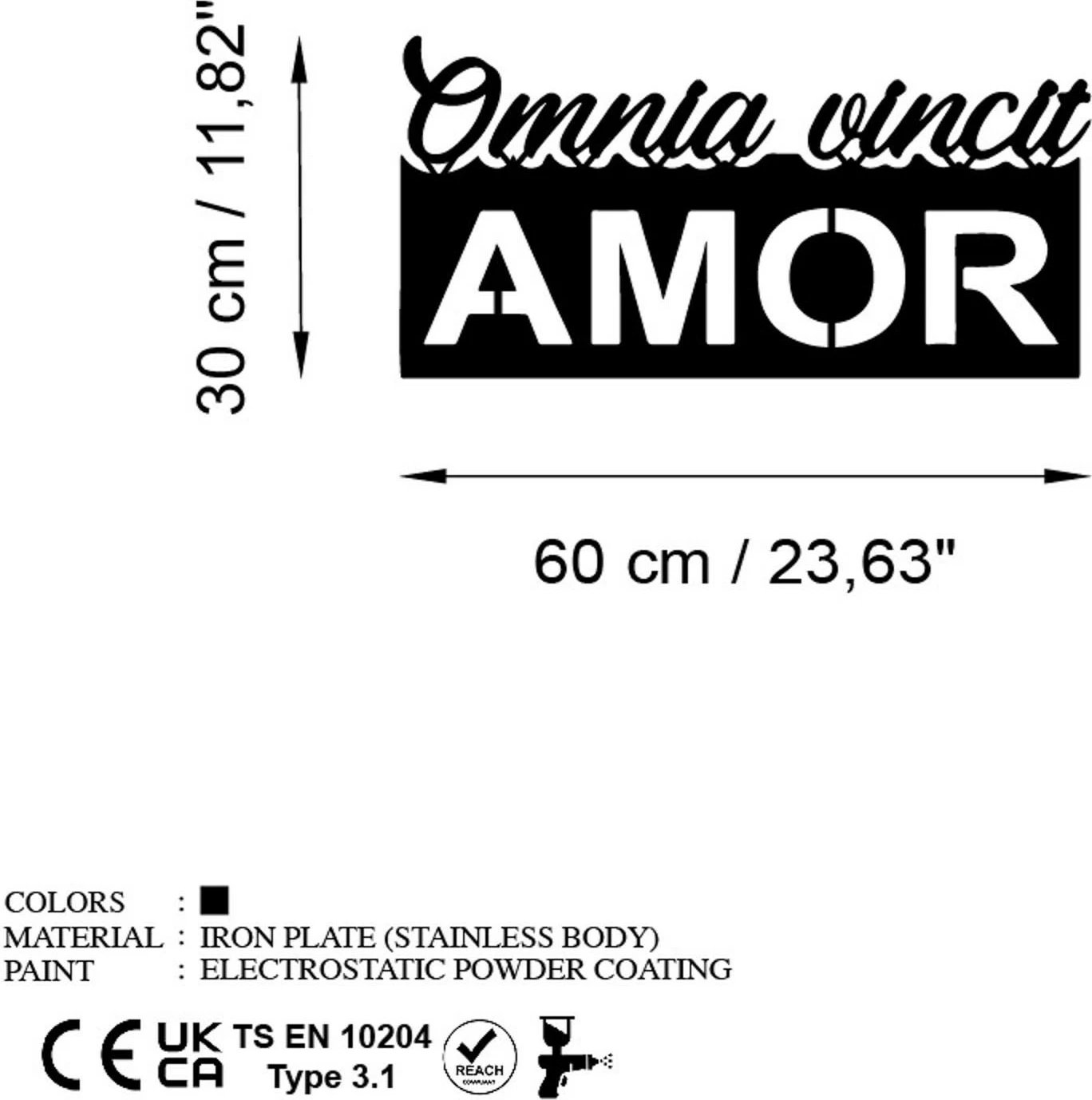 Aksesor dekorativ metalik për mur, Omnia Vincit Amor, 60x30cm