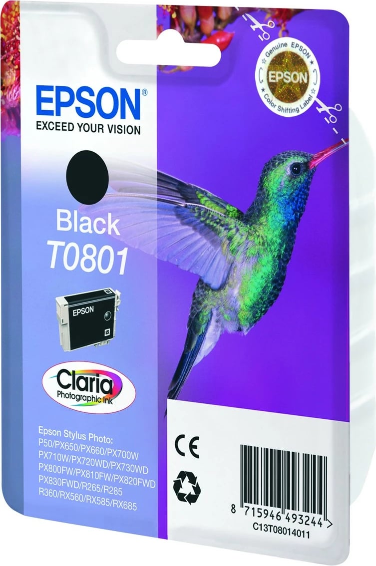 Toner Epson Hummingbird Singlepack T0801, Pigment-based, 7.4 ml, e zezë