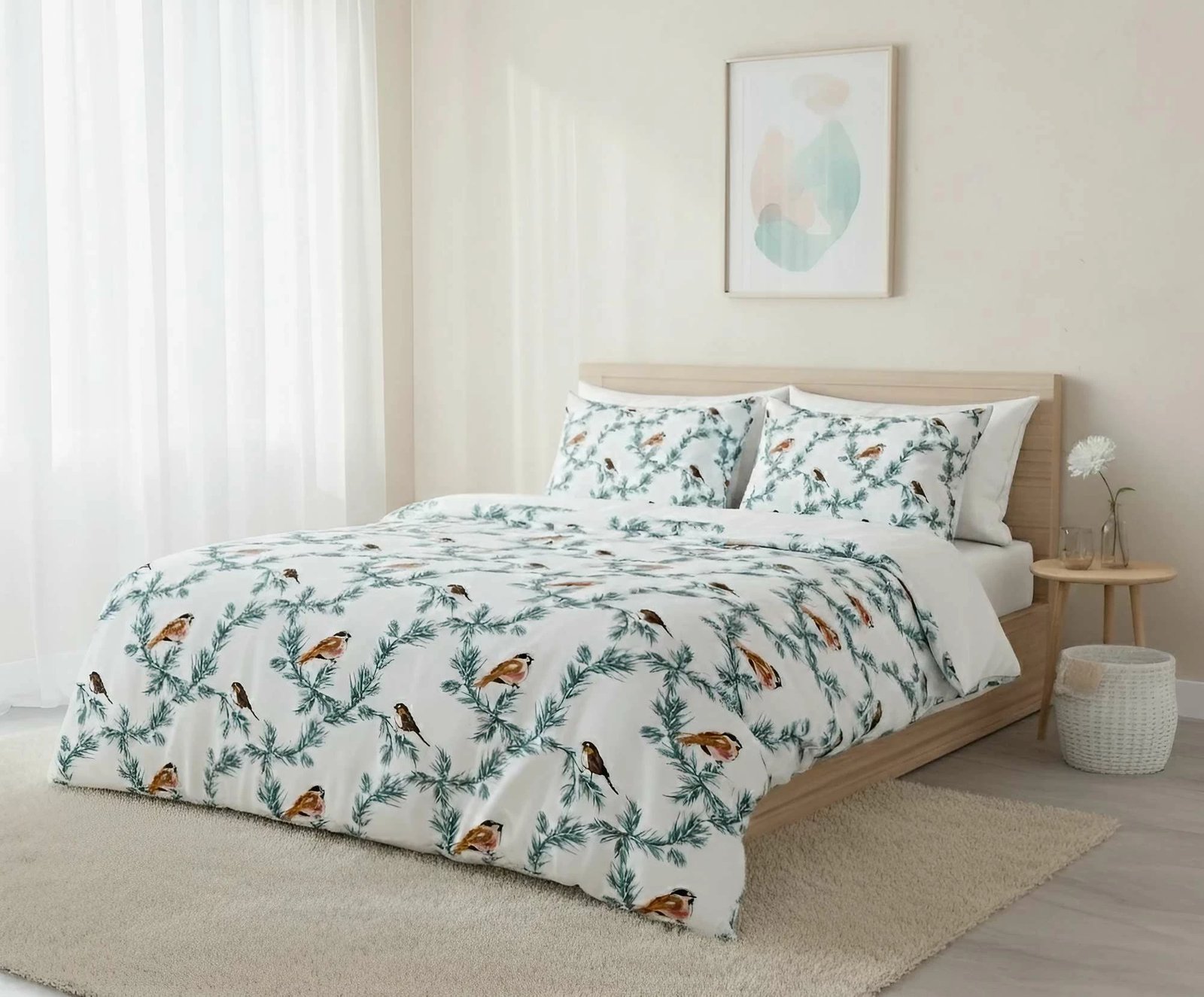 Set mbulesë për jorgan king size, L'Essentiel Linge de Maison, Nalia, e bardhë, jeshile, kafe (3 copë)