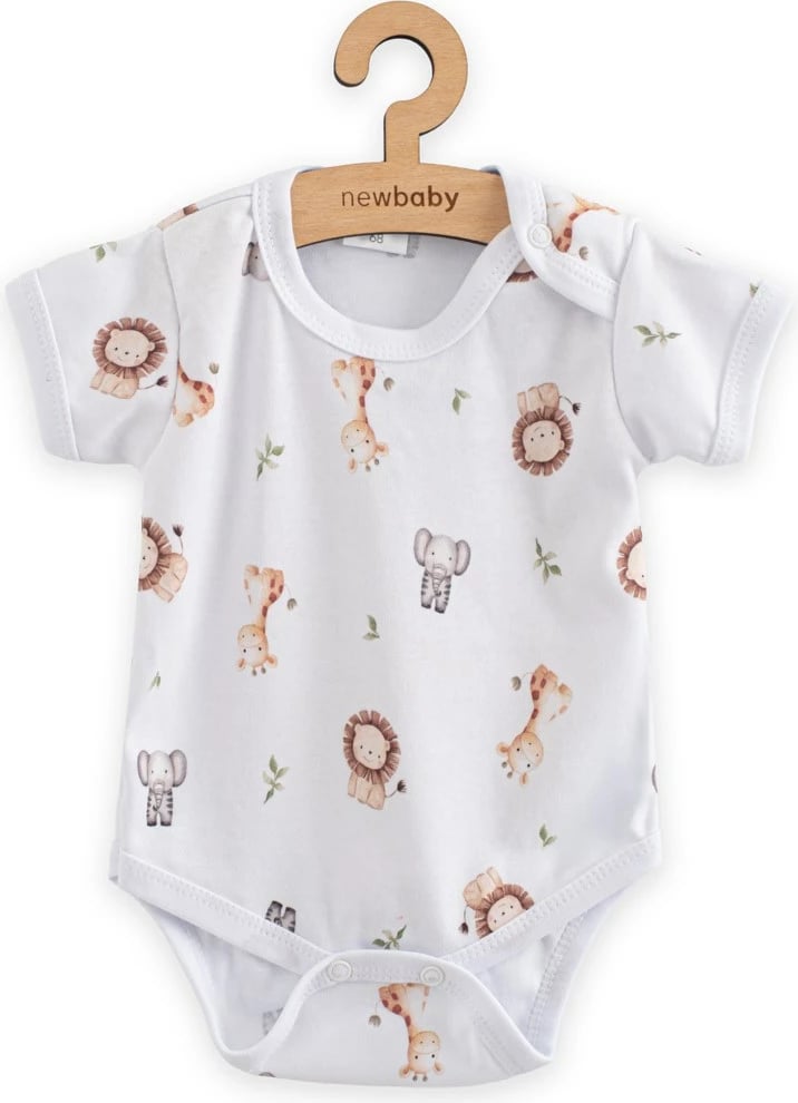 bodi bebe me mëngë të shkurtra, NEW BABY, For Babies Safari, pambuk 100%, madhësia 56 (0–3m), kafe