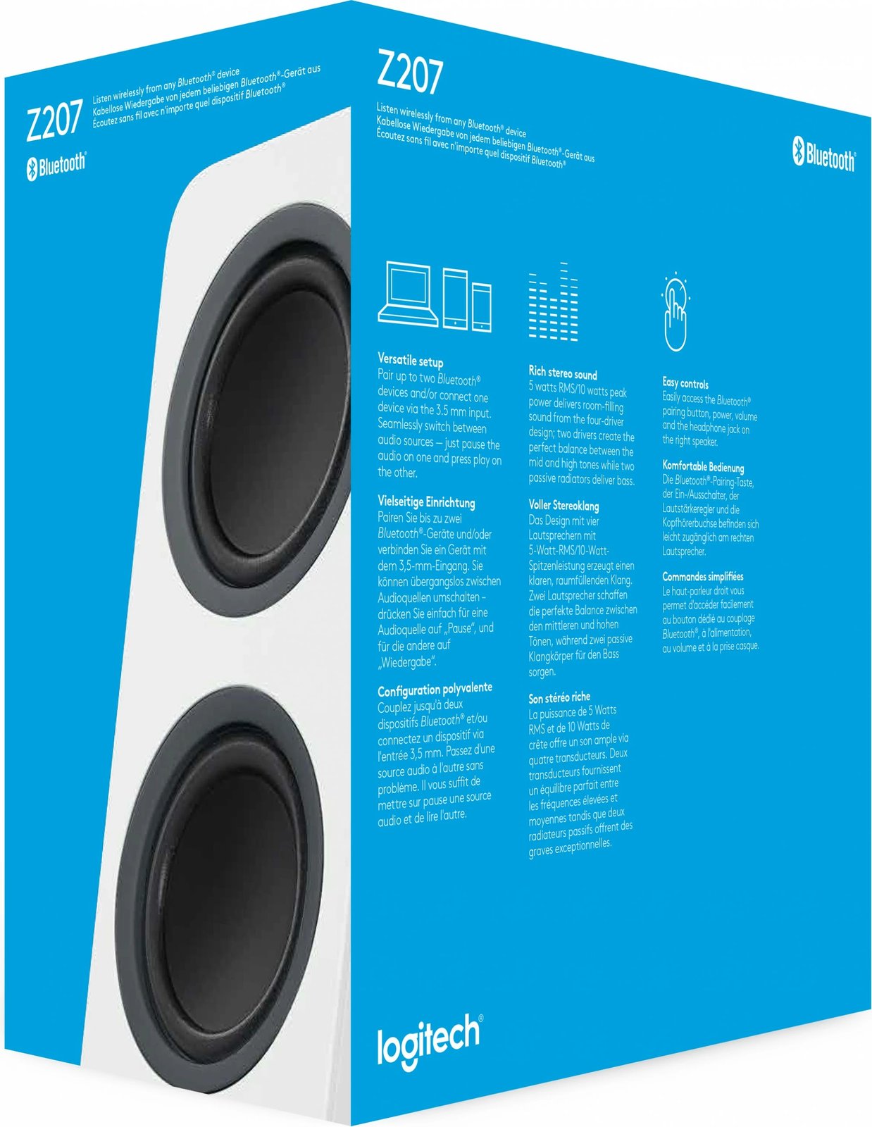 Altoparlantë kompjuteri Logitech Z207, Bluetooth, 2.0 kanale, 5 W, Bardhë