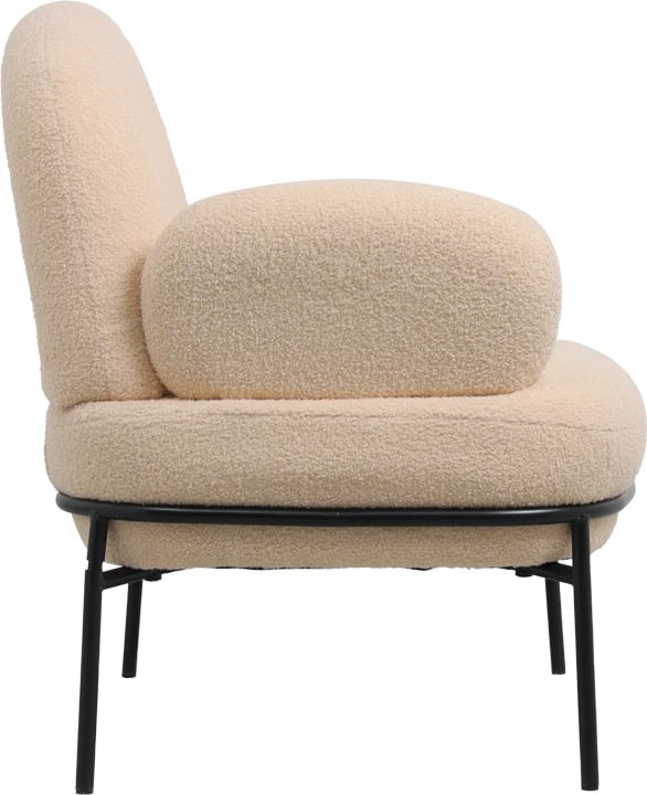 Fotel Jaycob, bouclé bezhë, këmbë metalike të zeza, 74x71x83cm
