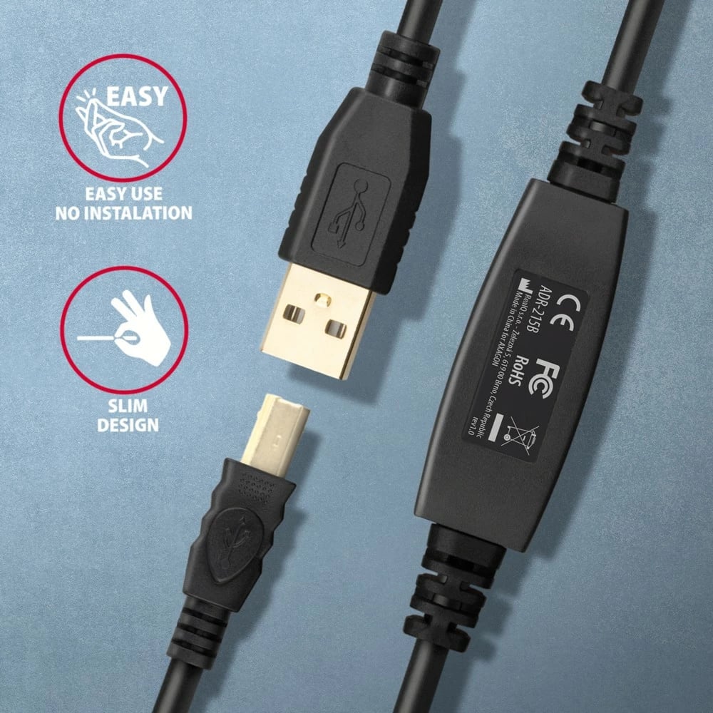Kabllo aktiv USB 2.0 AXAGON ADR-215B, 15m, i zi