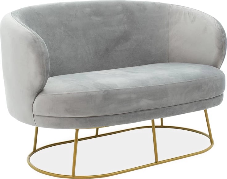 Divan dy ulëshe Rony, kadife gri, metal i artë, 132x82x83cm