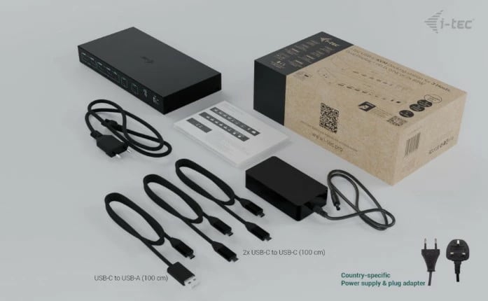 Stacion dokimi KVM USB-C PRO, i-tec, C31KVMDOCKPDPRO, 3 hoste, 2 dalje video, Power Delivery deri 92W, e zezë