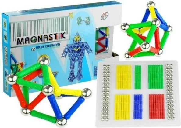 Blloqe magnetike Magnestix, Shkopinj, Topa me ngjyra 188 copë
