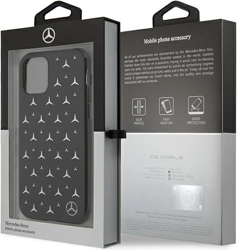 Mbështjellës Mercedes MEHCN61ESPBK për iPhone 11, hardcase, Silver Stars Pattern, zi
