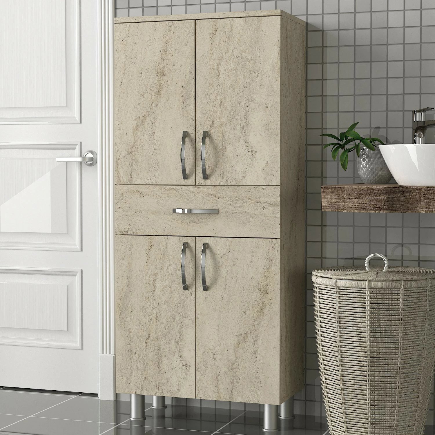 Dollap banjoje, ngjyrë travertine, 4 dyer, Hanah Home Arizona