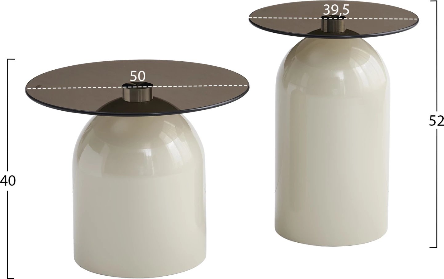 Set 2 tavolina kafeje Bellins, bazë metalike bezhë, sipërfaqe xhami, FH18314.04, Φ50cm & Φ39.5cm