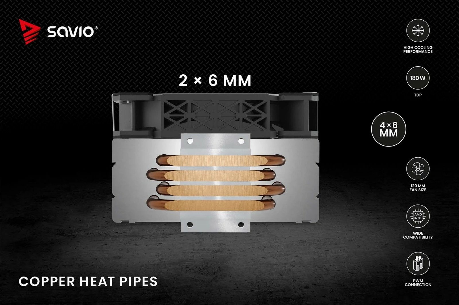 Kasë ftohëse procesori Savio Vortex X2, 120 mm, 4 heatpipe, e zezë