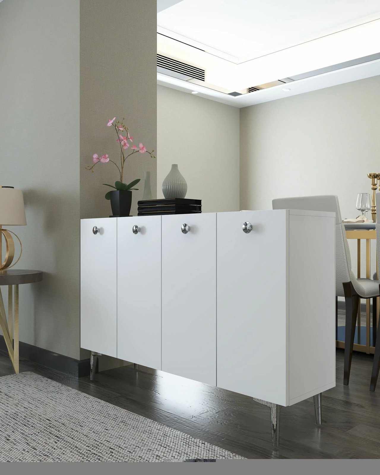 Konsolë moderne, ngjyrë bardhë e argjendtë, Skye Decor, Betty