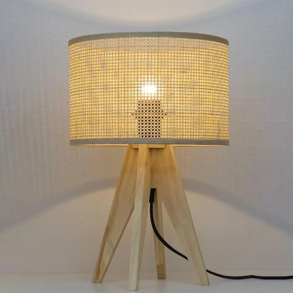 Llambë tavoline NEXT me bazë druri, Rattan, H36.5xØ24cm