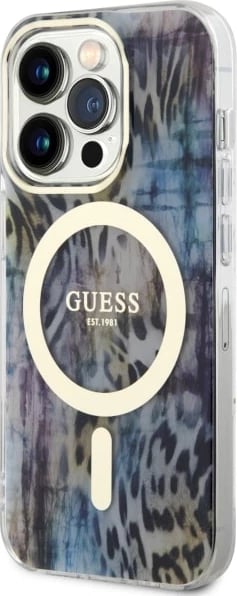 Mbështjellës Guess Leopard MagSafe për iPhone 14 Pro 6.1", Blu Mbështjellës Guess Leopard MagSafe për iPhone 14 Pro 6.1", Blu