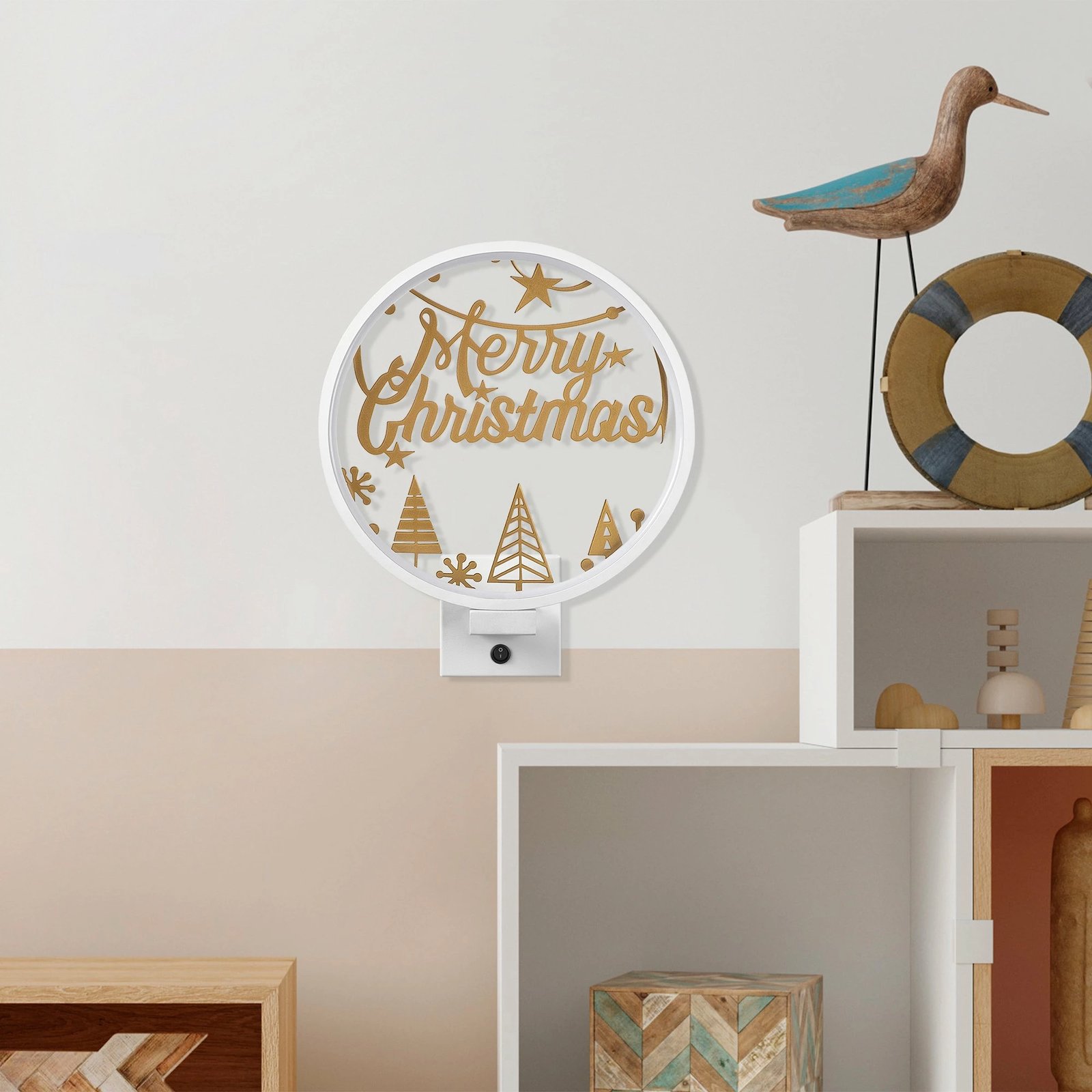 Llambë muri dekorative, ngjyrë e bardhë dhe ari, XMAS28