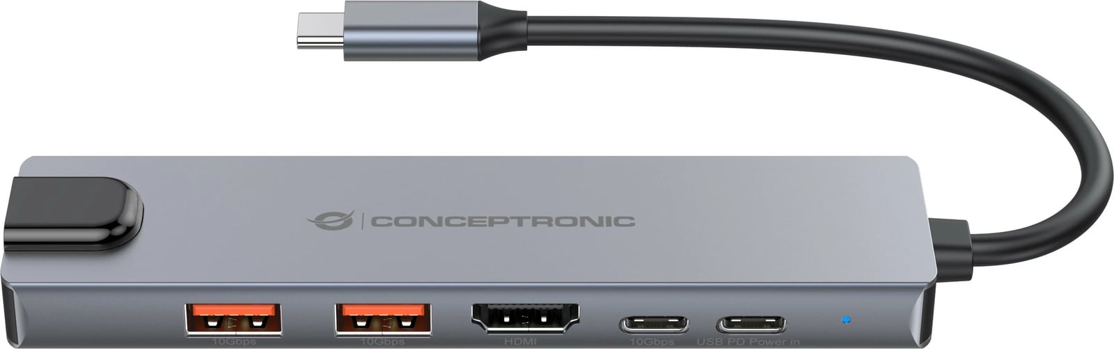 Dock USB-C Conceptronic 6-në-1, HDMI, 2xUSB-A, USB-C, 25cm, gri