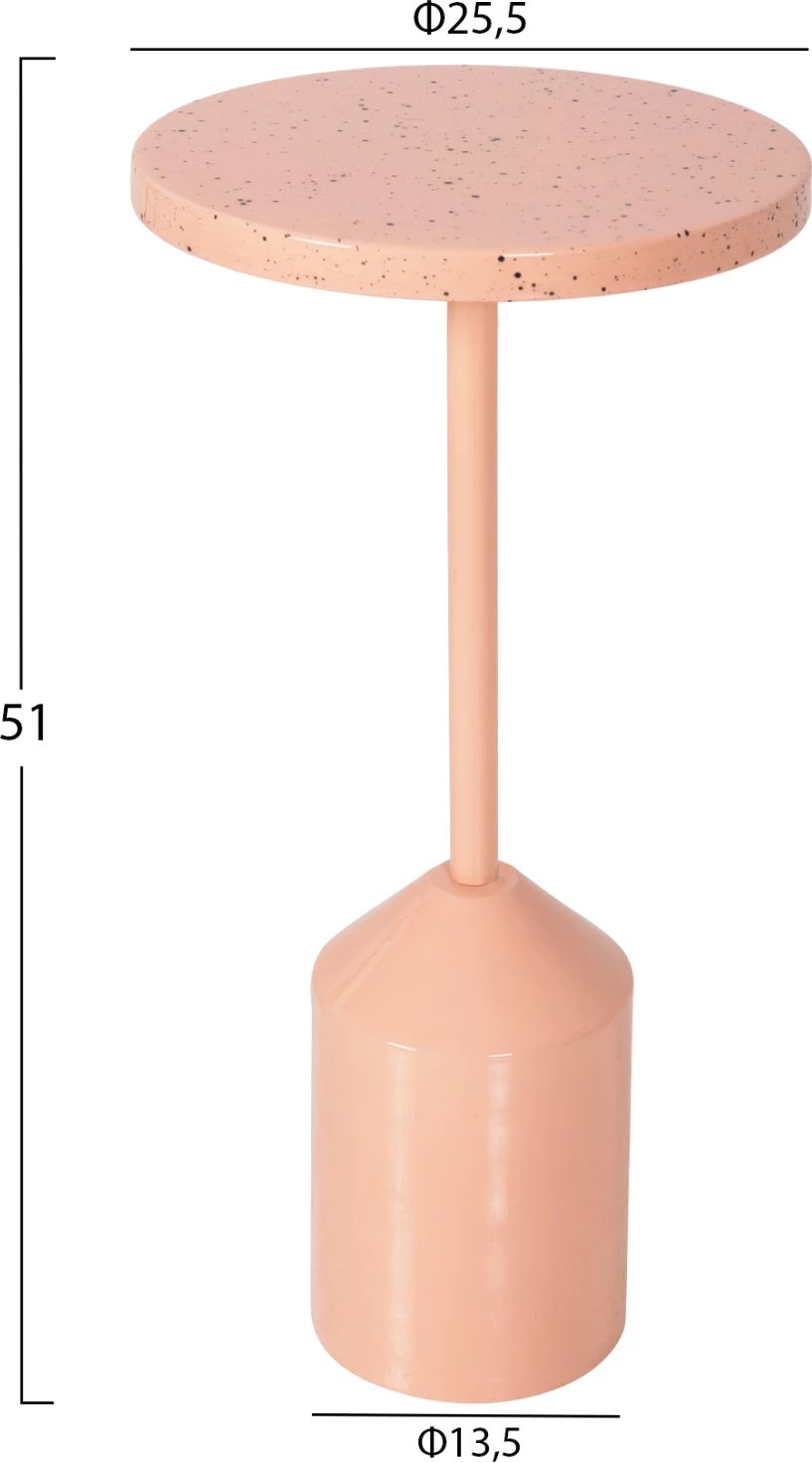 Tavolinë anësore BOMBAY FH4251.08 metalike, ngjyrë salmon me sipërfaqe tavoline me pika Φ25,5x51Hcm