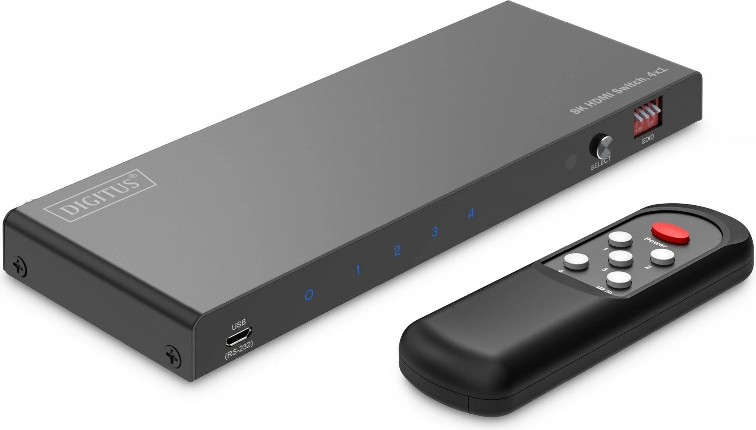 Switch HDMI Digitus DS-55335, 4x1, 8K/60Hz, me telekomandë, i zi